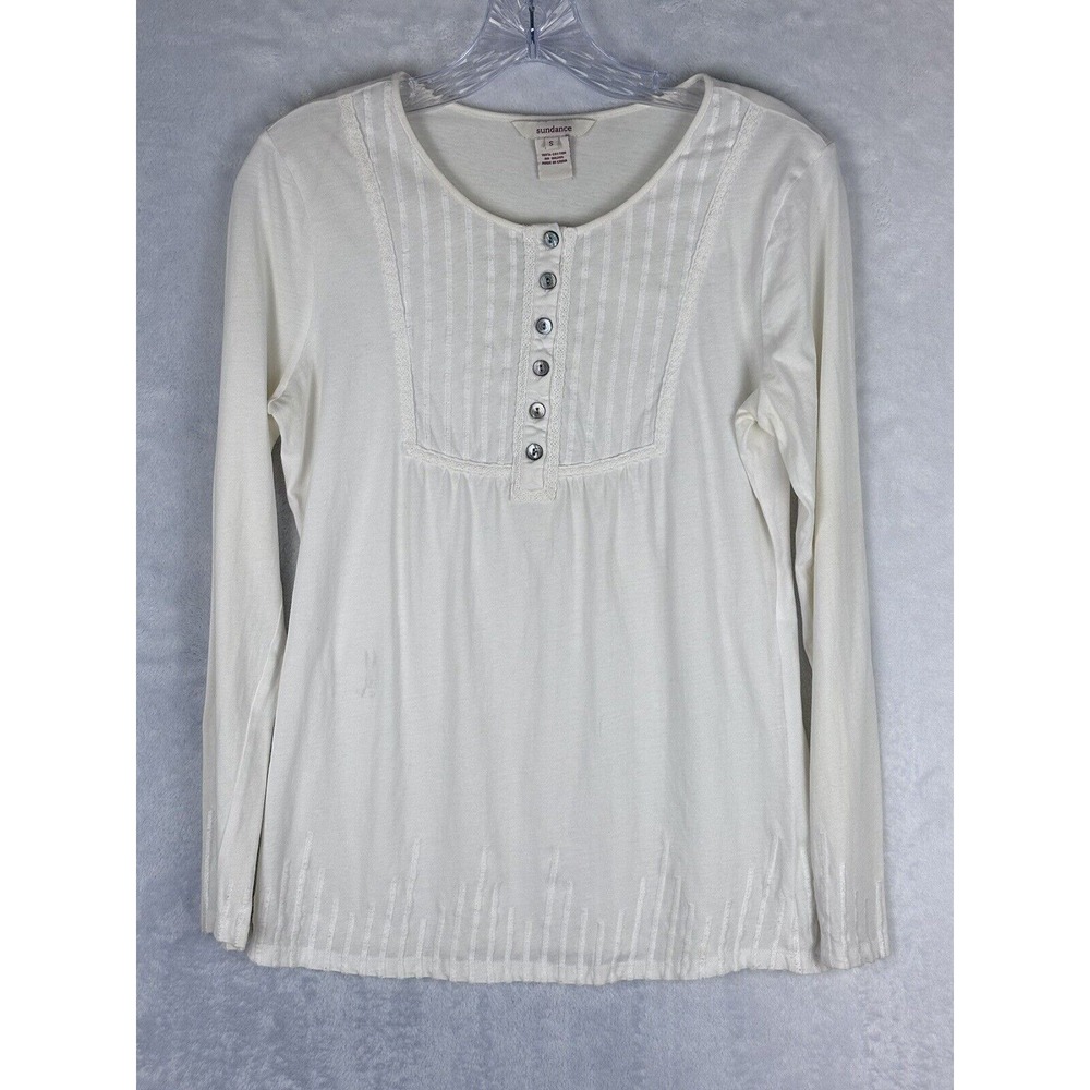 SUNDANCE Women's‎ Ruffle Placket Button Front Cotton Blouse White Size S